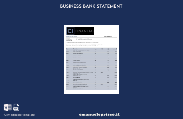modello Word e PDF dell'estratto conto dell'organizzazione CI Financial Bank in 